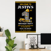 Niedliches Baugewerbe 1. Geburtstag Party Poster (Heimbüro)