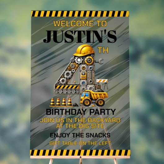 Niedliches Baugewerbe 4. Geburtstag Party Acrylschild (Neutral)