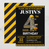 Niedliches Baugewerbe 4. Geburtstag Party Einladung (Vorne/Hinten)