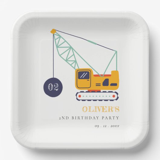 Niedliches Baukranfahrzeug jeden Geburtstag Pappteller (Vorderseite)