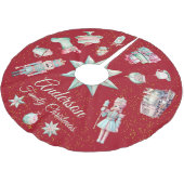 Niedliches Baumrock mit Urlaubsszenarien Polyester Weihnachtsbaumdecke (Schrägansicht)