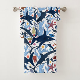 Niedliches Beach-Hai-Fliesen-Muster Badehandtuch S Badhandtuch Set