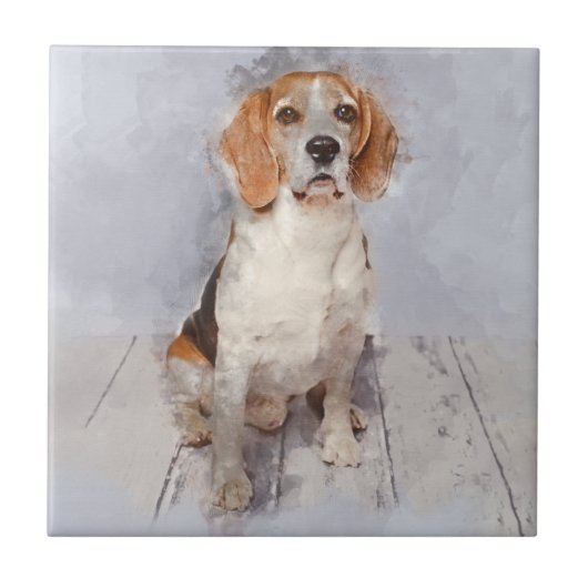 Niedliches Beaglewatercolor-Porträt Fliese (Vorderseite)