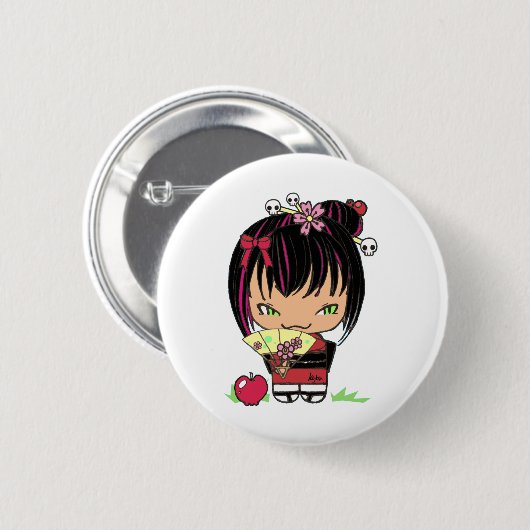 Niedliches beängstigendes Miao - gotische kokeshi Button (Vorne & Hinten)
