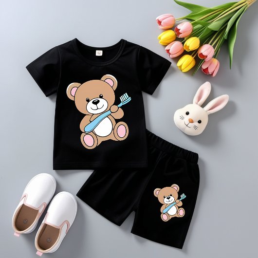 Niedliches Bear Holding Toothbrush-T-Shirt Baby T-shirt