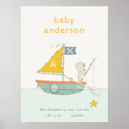 Niedliches Bear Star Sailboat Kids Monogram Baby Poster