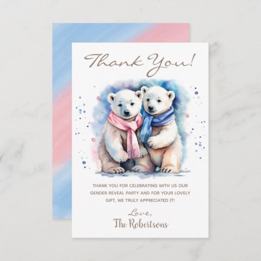 Niedliches Bear Winter Animal Reveal Party Dankeskarte (Vorne/Hinten)