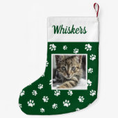 Niedliches benutzerdefiniertes Cat Foto Name Grün Kleiner Weihnachtsstrumpf (Rückseite)