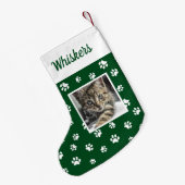 Niedliches benutzerdefiniertes Cat Foto Name Grün Kleiner Weihnachtsstrumpf (Rückseite (Hängend))
