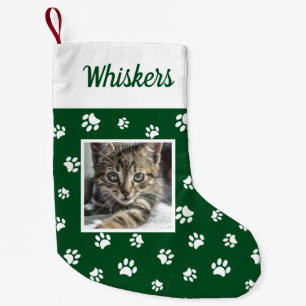 Niedliches benutzerdefiniertes Cat Foto Name Grün  Kleiner Weihnachtsstrumpf