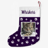 Niedliches benutzerdefiniertes Cat Foto Name Lila Kleiner Weihnachtsstrumpf (Rückseite)