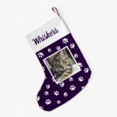 Niedliches benutzerdefiniertes Cat Foto Name Lila Kleiner Weihnachtsstrumpf (Rückseite (Hängend))