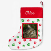 Niedliches benutzerdefiniertes Cat Foto Name Rote Kleiner Weihnachtsstrumpf (Rückseite)