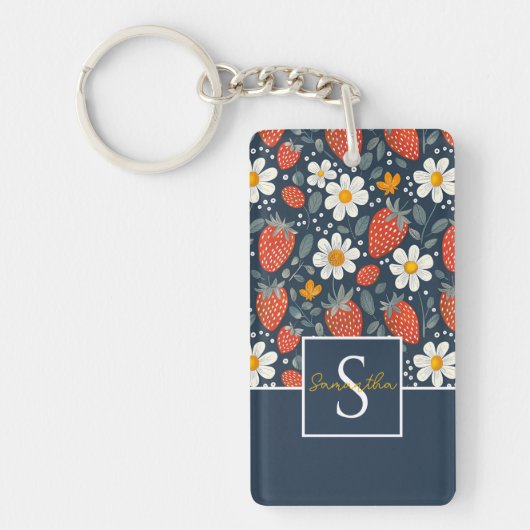 Niedliches, benutzerdefiniertes Erdbeermuster Schlüsselanhänger (Vorderseite)