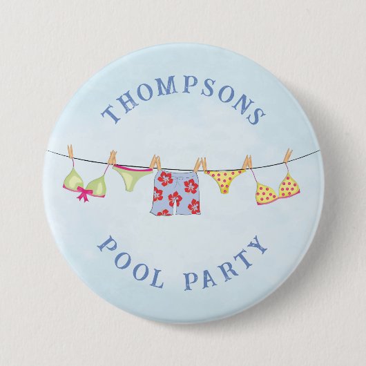 Niedliches benutzerdefiniertes Whimsil-Pool-Party Button (Vorderseite)