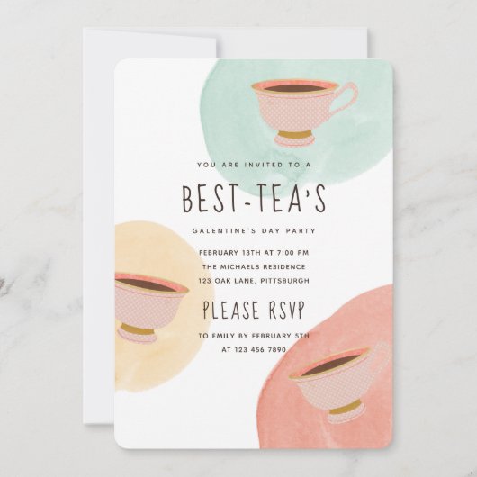 Niedliches Best Teas Galentine's Day Party Einladung (Vorderseite)