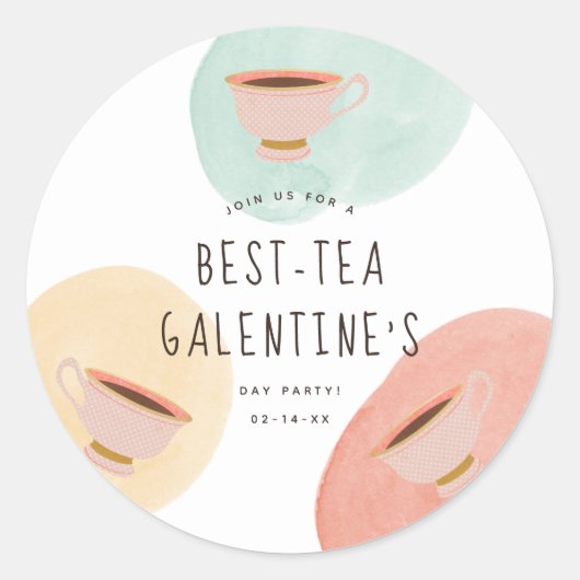 Niedliches Best Teas Galentine's Day Party Runder Aufkleber (Vorderseite)