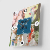 Niedliches bestes Papa-Skript 4 Foto Collage Grid  Quadratische Wanduhr (Winkel)