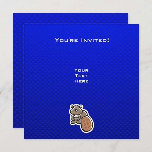 Niedliches Biber;Blau Einladung (Vorne/Hinten)
