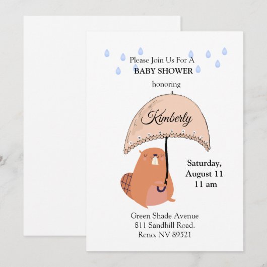 Niedliches Biber Einladung (Vorne/Hinten)