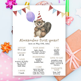 Niedliches Biber Erster Geburtstag Meilenstein Geb Poster