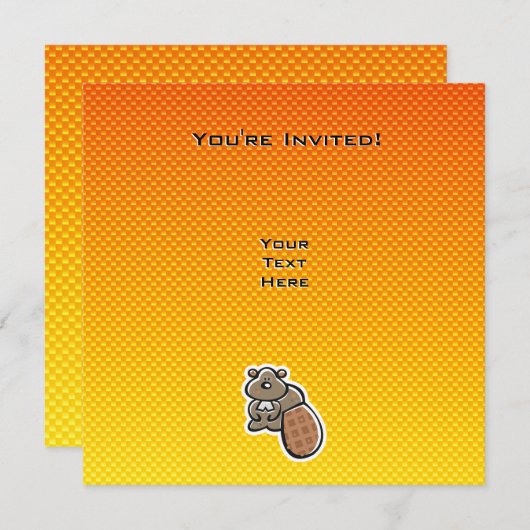 Niedliches Biber; Gelb Einladung (Vorne/Hinten)