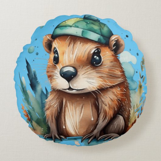 Niedliches Biber-Kissen Rundes Kissen (Vorderseite)