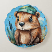 Niedliches Biber-Kissen Rundes Kissen (Rückseite)