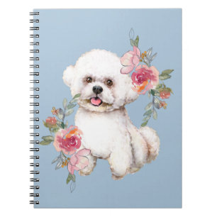 Niedliches Bichon Frise mit Blume Wasserfarbe Kuns Notizblock