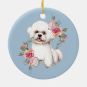 Niedliches Bichon Frise mit Blume Wasserfarben Kun Keramik Ornament (Hinten)