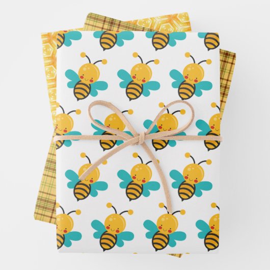 Niedliches Bienengelb Kariert Honeycomb Wrapping P Geschenkpapier Set (Beispiel)