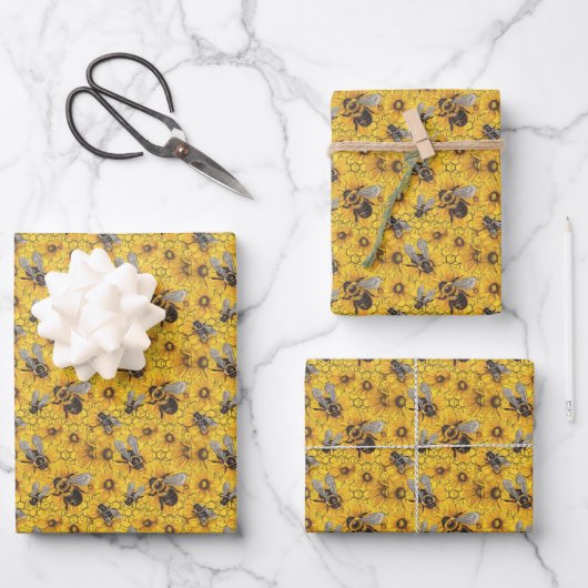 Niedliches Bienenmuster-Party Geschenkpapier Set (Vorderseite)