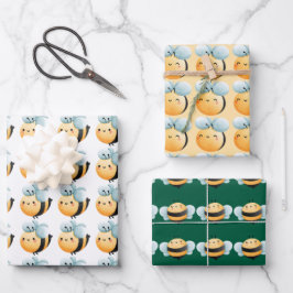 Niedliches Bienenpapier. Geschenkverpackung. Geschenkpapier Set