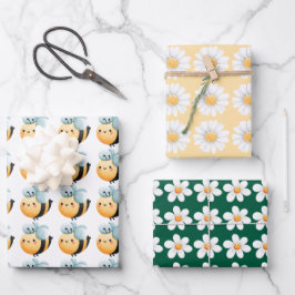 Niedliches Bienenpapier. Geschenkverpackung. Geschenkpapier Set