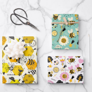 Niedliches Bienenwaschblatt-Set von 3 Geschenkpapier Set