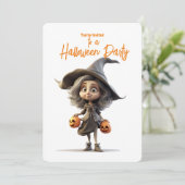 Niedliches Big-Eye-Hexe-Halloween-Party Einladung (Stehend Vorderseite)
