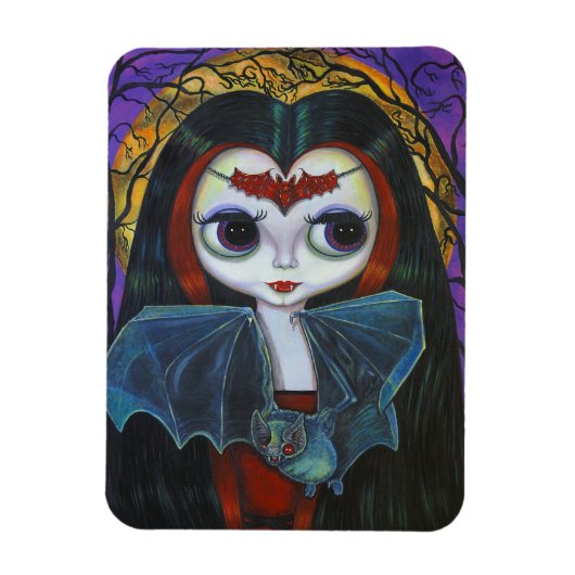 Niedliches Big Eye Vampire Girl mit Bat Magnet (Vertikal)