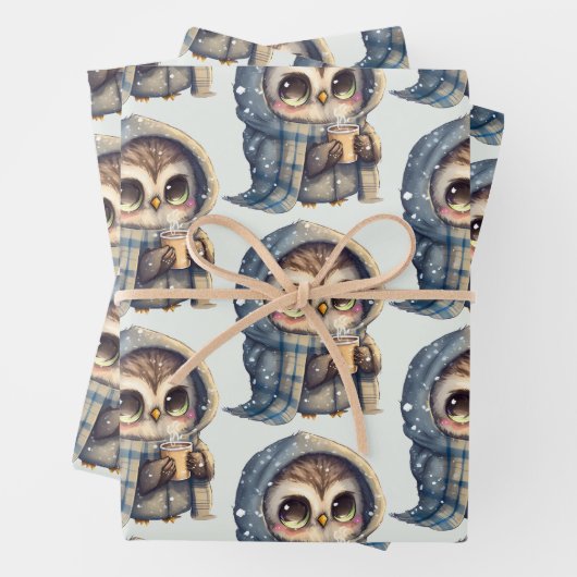 Niedliches Big Mit Augen Owl mit Kaffeemuster Geschenkpapier Set (Beispiel)