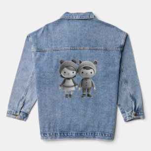 Niedliches Bild von Jungen und Mädchen mit XL-Größ Jeansjacke