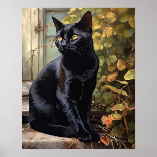 Niedliches Black Bombay Cat Art Print Poster (Vorne)