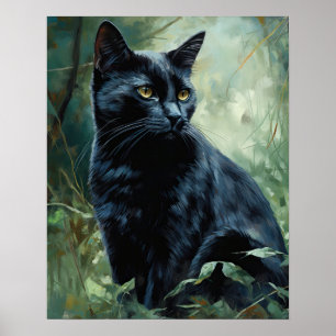 Niedliches Black Bombay Cat Art Print Poster