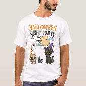 Niedliches Black Cat Hexe Halloween Night Party T-Shirt (Vorderseite)