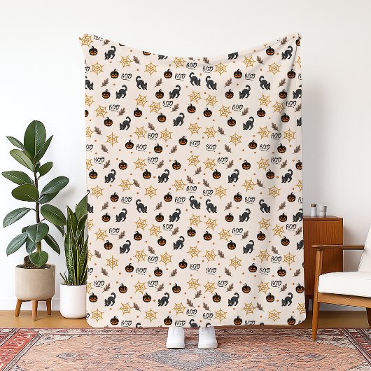 Niedliches Black Cat Pumpkin Halloween-Muster Fleecedecke