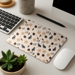 Niedliches Black Cat Pumpkin Halloween-Muster Mousepad