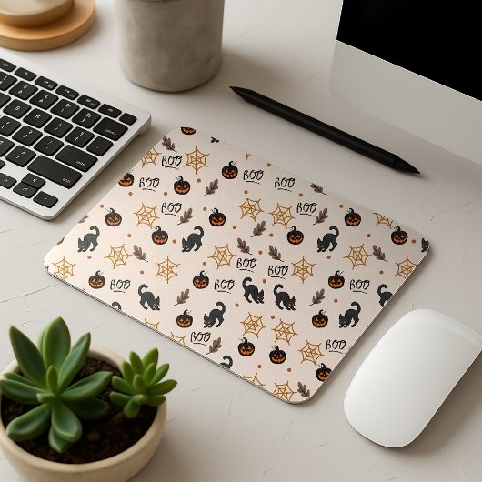 Niedliches Black Cat Pumpkin Halloween-Muster Mousepad
