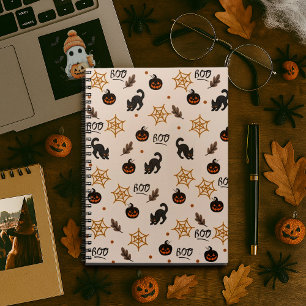 Niedliches Black Cat Pumpkin Halloween-Muster Notizblock