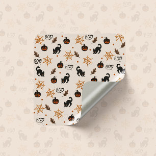 Niedliches Black Cat Pumpkin Halloween-Muster Quadratischer Aufkleber