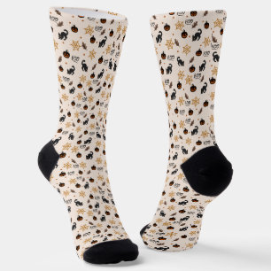 Niedliches Black Cat Pumpkin Halloween-Muster Socken