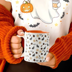Niedliches Black Cat Pumpkin Halloween-Muster Zweifarbige Tasse