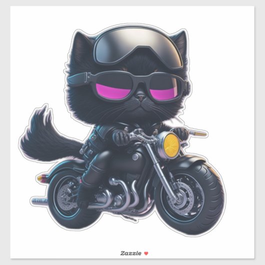 Niedliches Black Cat Riding Motorrad Aufkleber (Blatt)